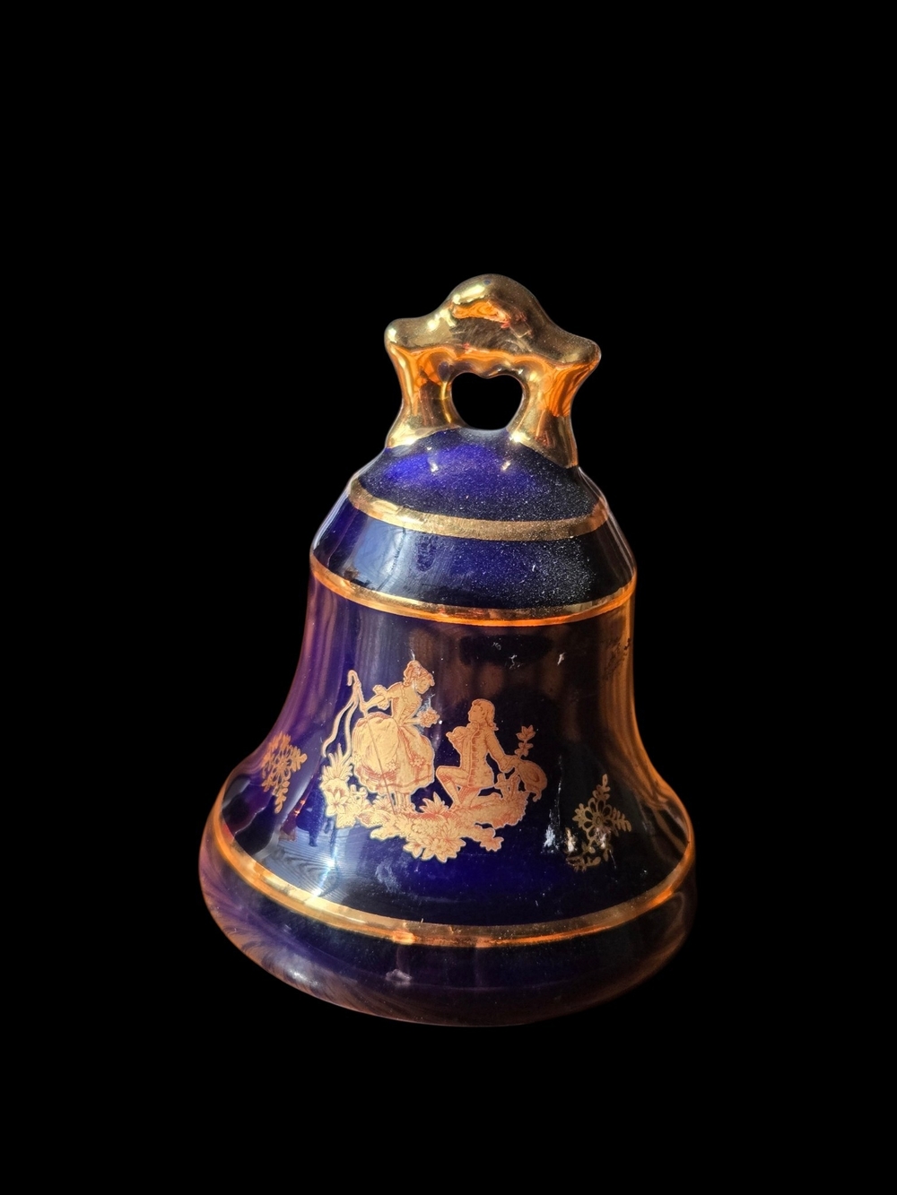 Limoges Cobalt Blue and Gold Porcelain Bell